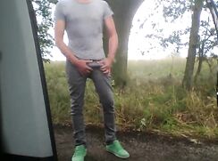 [044] Playing cock at the roadside and cums - [Public]