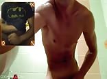A muscular boy masturbates in the bathroom