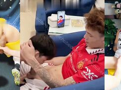 A young football player plays with a twink cock until he comes