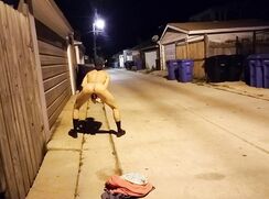 [ABX][163] - Hot jock in a jockstrap strips naked in an empty back street and cums...