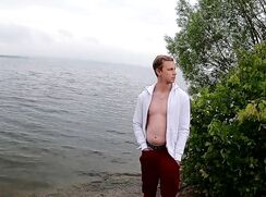 [ABX][2][189] - The guy jerks off his big beautiful dick by the lake