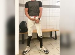 Alpha Baseball Player JockDad87 Shoots his Jock Cum in the Locker Room