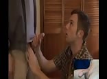 another guy getting a boner from watching gay porn, cums