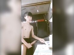 ASIAN BOY BEATS HIS LONG ASS DICK AND CUMS