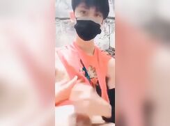 Asian boy enjoys his cock