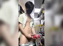 Asian twink cums on a Coke can