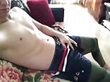 Athlete taking care of his cock in his compression shorts boys porn