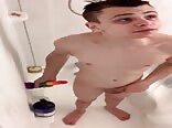 austin in shower with dildo
