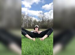 Barefoot Horny Twink Jerks off in Soccer Field