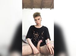 Beautiful twink with hairy legs jerking in his room (18, cum, big cock) - 06-26-25