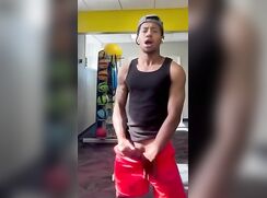 Big cumshot in gym 2
