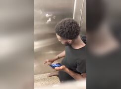 Big dick black guy jerk and cum in elevator