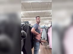 Big dick dude jerking off in front of everyone in store