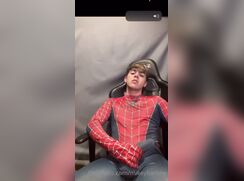 Big dick Mikey jerk in spiderman suit