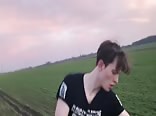 Biker wanks in the woods and on the field
