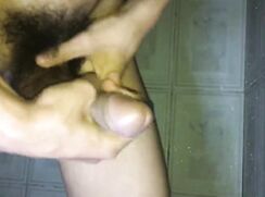 [Black cock] [129] Playing with my big penis in the bathroom,...