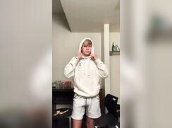Blond in Hoodie Strips to Show Hardon and big Nuts