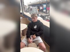 Blond Shows Big Cock in Outside Cafe-No Cum 231