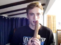 ♥ Blond teen Cums On dildo And Licks his sperm ♥