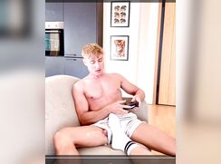 Blond Twink cums by his BFs Footie and eats his cum 512