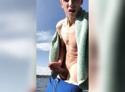 Blond Twink Jerks Big Uncut Cock By The Lake and Cums porn