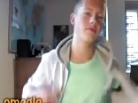 Blond twink porn strips to his underwear then JO to a nice load 