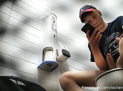 Blond twink with big cock jerking off after baseball practice ...and licks his cum
