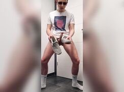 Blonde Guy in Sneakers And Sunglasses Cums On His Hand And Eats His Cum  -  Gay Porn