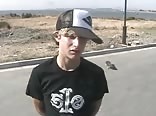 Blonde skater wanking outside