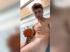 Blonde teen fucking a pumpkin