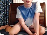 Blonde twink porn fingers hole, jerks and cums.