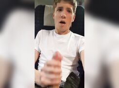 Blonde twink unloads on train