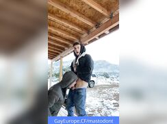 Blowjob on a winter road