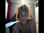 Blue eyes on a blond boy porn in his room