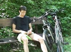 Boy cums in the park