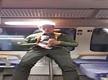Boy cums in train carriage
