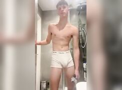 Boy flex his muscle