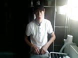 Boy porn in bathroom shows his hard uncut dick