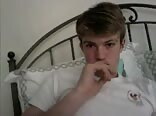 Boy porn packing a nice bulge pulls his cock out and JO