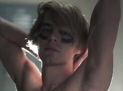 BOY SPREADS HIS ASS WITH A BIG DILDO AND CUMS porn