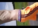 Boy strips off outside & spunks on his underwear