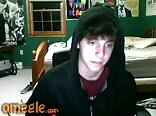 Boys porn with green hoodie wanks in his room