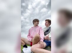 Boys wank and suck in a field twink porn
