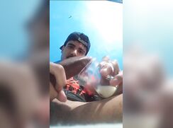Brazilian boy cums in glass