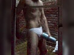 Bro fucks fleshlight outside in the rain