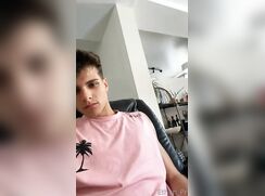 Cumshot sprays his shirt and face