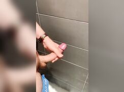 Curved Cock Blasts Cum on the Tile 302