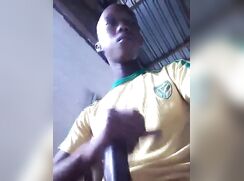 Cute african boy jerking his long black dick