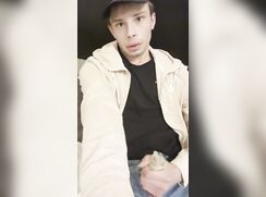 Cute boy jerks condom for Sam