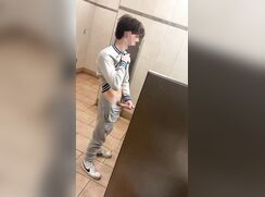 cute bros jerking off in public bathroom